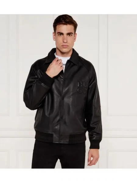 HUGO De piele geacă bomber Larston negru