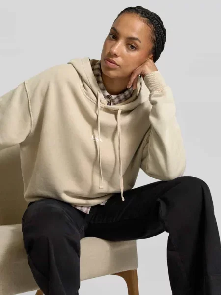 Bluza z kapturem o kroju oversized z czystej bawełny Lala Berlin beżowa
