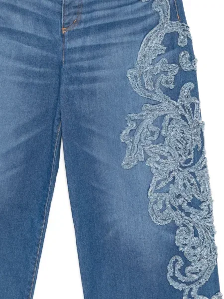 Květinové džíny Taakk s aplikacemi modré