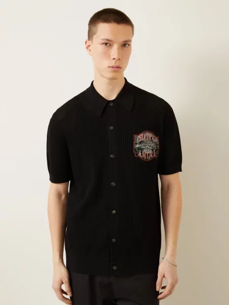 Amiri Košile S Krátkým Rukávem Comfort Fit / světle červená / tmavě zelená černá