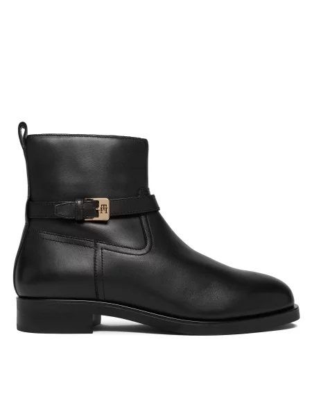 Tommy Hilfiger Čizme Th Buckle Riding Leather Bootie crna