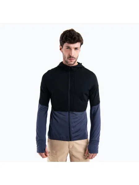 Суичър с качулка Icebreaker от мерино вълна с качулка черно