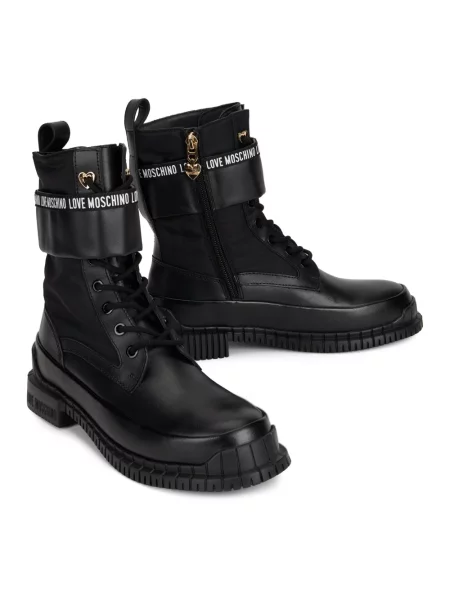 Botki Love Moschino skórzane z siateczki czarne
