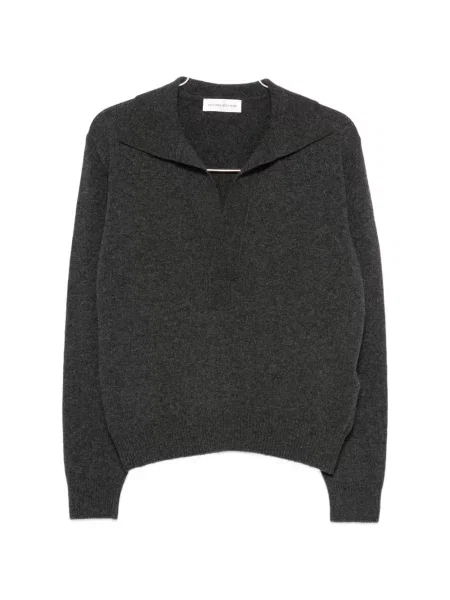 Gulerat tricou polo Victoria Beckham de lână cu decolteu în V gri