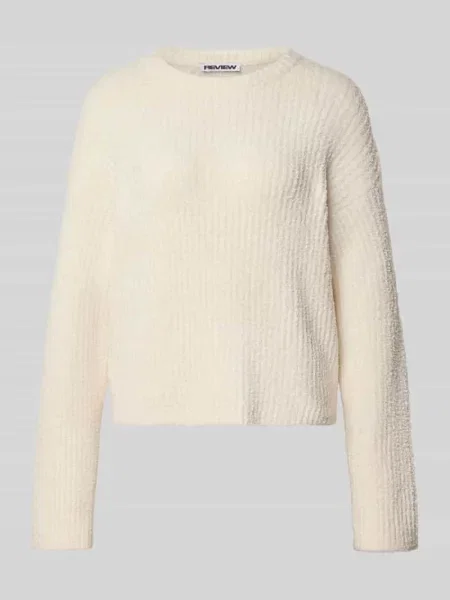 Sweter dzianinowy w kroju relaxed fit z elastycznymi wykończeniami Review biały