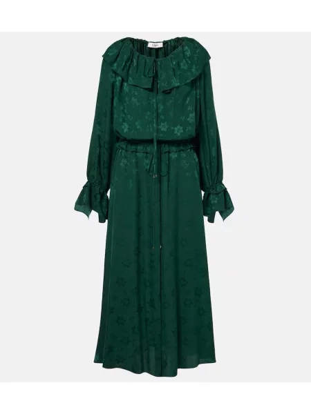 Rochie midi Chloé de mătase cu model floral cu volane verde