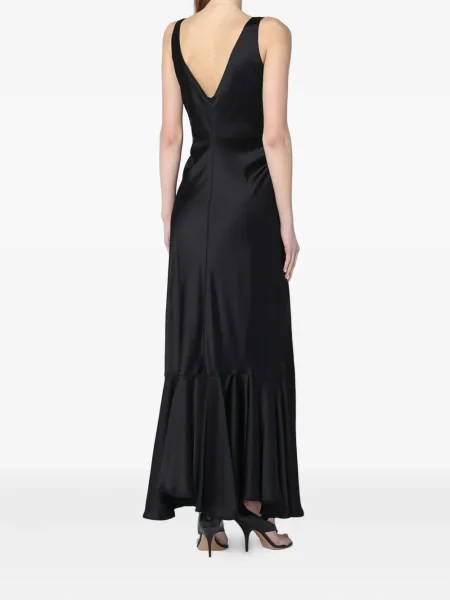 Rochie maxi Sportmax cu decolteu în V cu volane negru