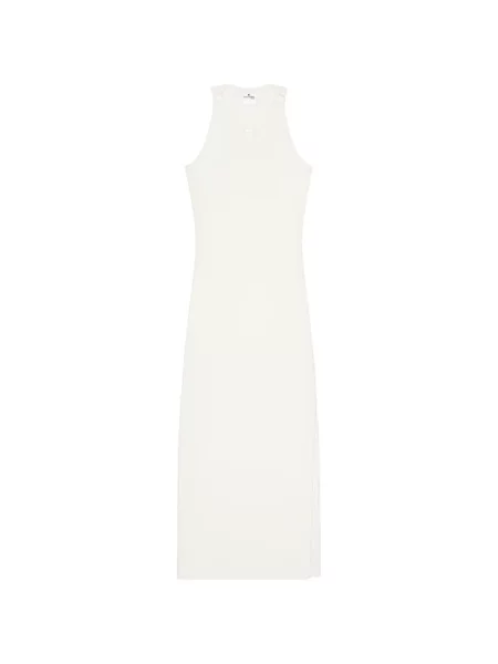 Rochie midi Courreges tricotate cu cataramă alb