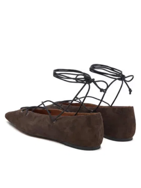 Baleríny LAUREN RALPH LAUREN Suede Lace-Up Pointed Ballet Flat hnedá