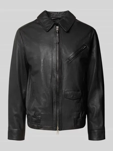 Kurtka skórzana z skóra owcza o kroju regular fit Allsaints czarna