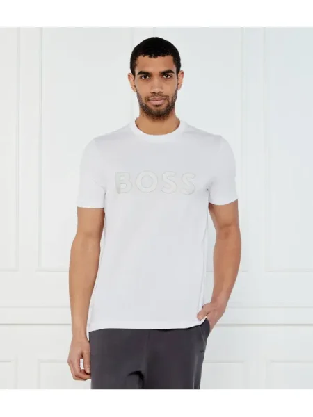 BOSS GREEN Tricou TL Logo | stretch alb