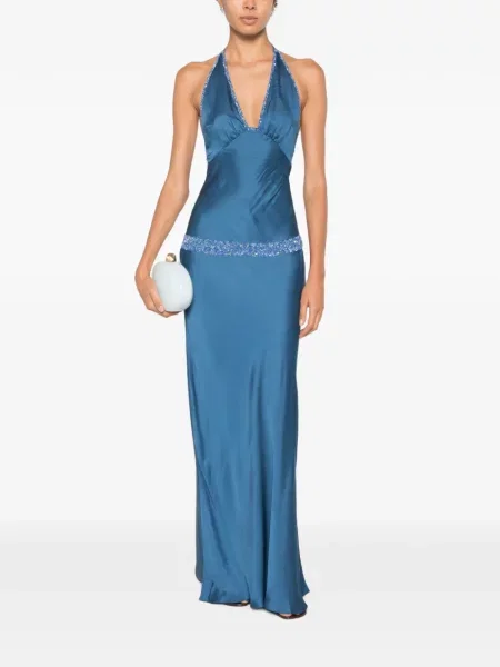 Rochie maxi Asta Resort cu gât halter albastru