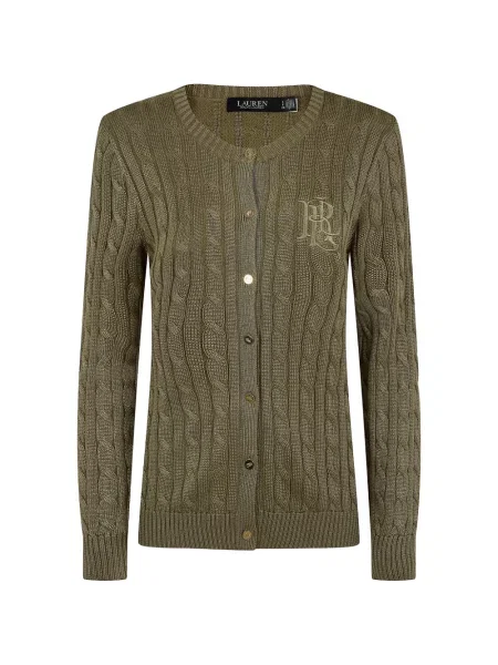 Cardigan Lauren Ralph Lauren cu broderie tricotate verde
