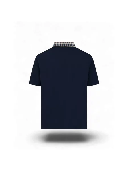 Koszulka polo Aquascutum w kratę z kołnierzem niebieska