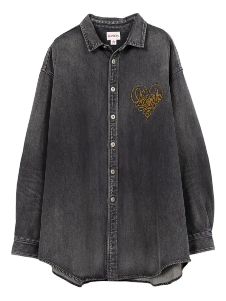 Geacă de blugi Kamiya cu broderie cu motiv cu inimi negru