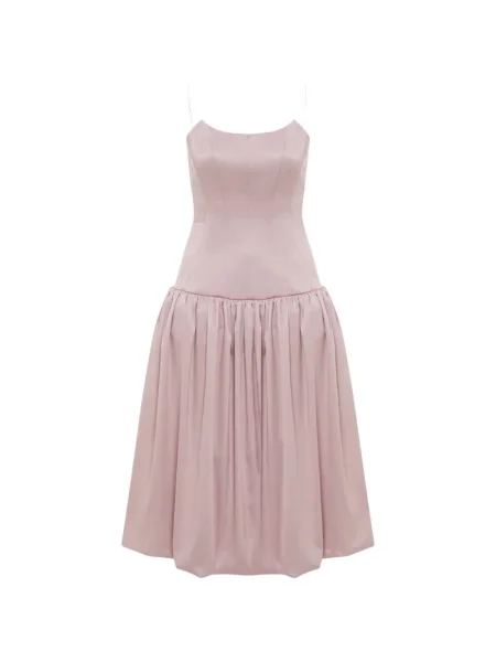 Satynowa sukienka midi Onori do kolan z gorsetem różowa