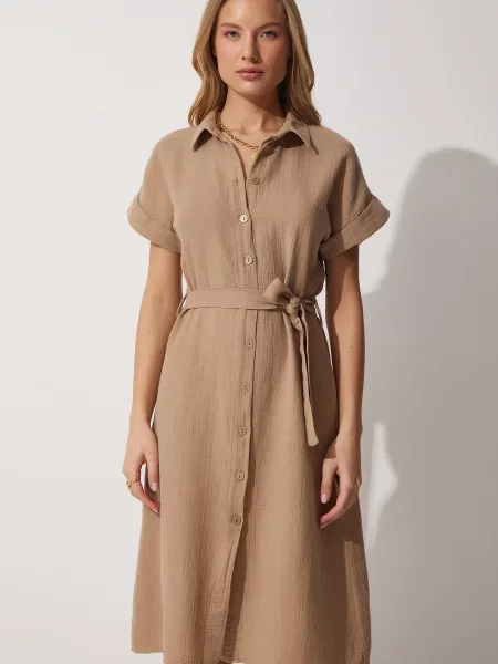 Happiness İstanbul Rochie tip bluză închis bej