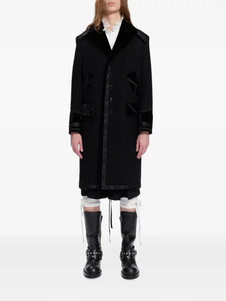 Palton Ann Demeulemeester cu broderie de catifea negru