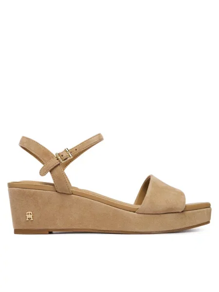 Tommy Hilfiger Sandali Suede Wrapped Mid Wedge rjava