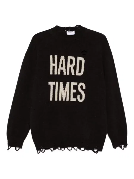 Pulover Moschino zdrențuiți cu decolteu rotund maro