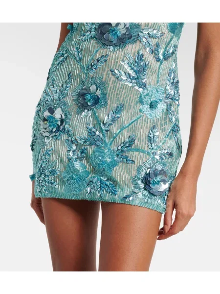 Rochie Rachel Gilbert cu model floral cu mărgele albastru