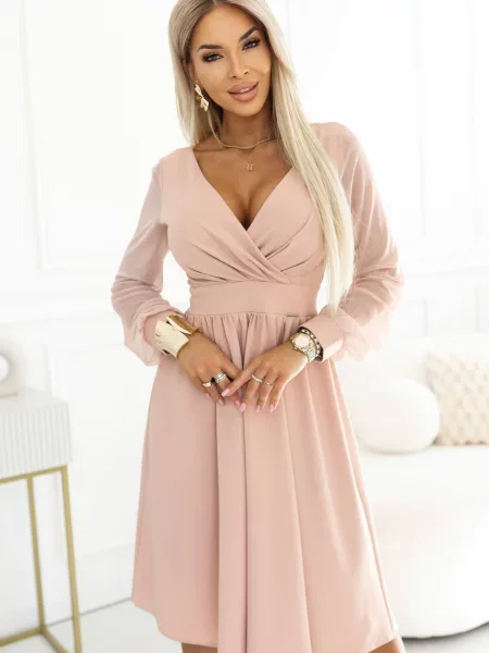 Rochie midi Numoco din tul bej