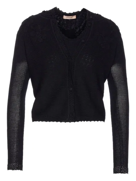 Pulover Twinset cu broderie cu model floral tricotate negru