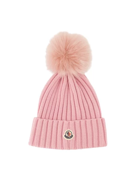 Czapka Moncler wełniana z pomponem różowa