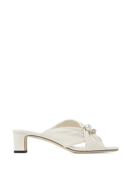 Papuci tip mules Jimmy Choo cu perle din piele alb
