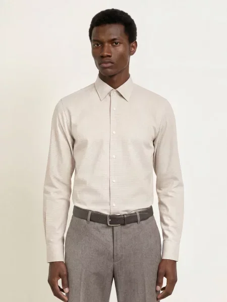 Boss Košile Hank Slim Fit krémová / černošedá