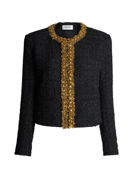Geacă Balmain cu broderie din tweed negru