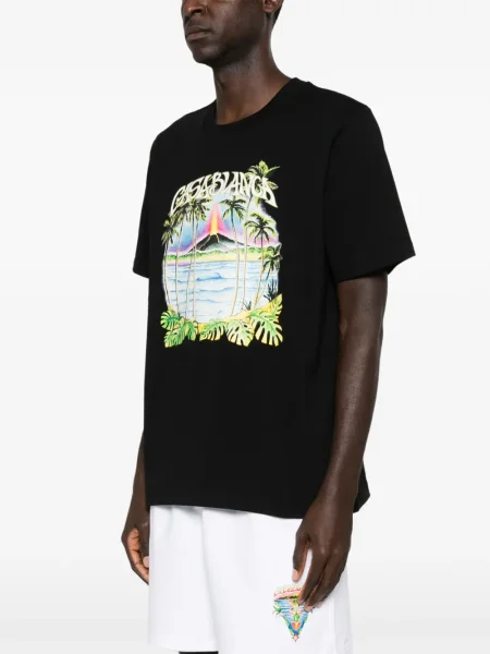 Tricou Casablanca cu imagine cu imprimeu tropical negru