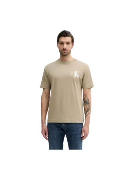 T-shirt z nadrukiem z logo i okrągłym dekoltem Calvin Klein Jeans beżowa