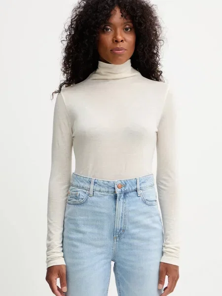 BOSS longsleeve z dodatkiem wełny Elavu beżowa