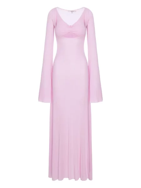 Rochie maxi Manuri cu decolteu în V lungă de costum roz