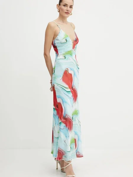 Bardot sukienka turkusowy maxi dopasowana