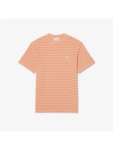 Lacoste T-Shirt Z Okrągłym Dekoltem W Paski Classic Fit pomarańczowy