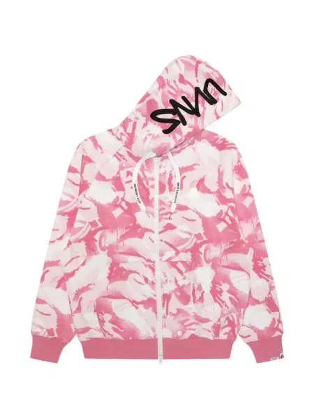 Maskáčová mikina s kapucí Aape By *a Bathing Ape® s potiskem růžová
