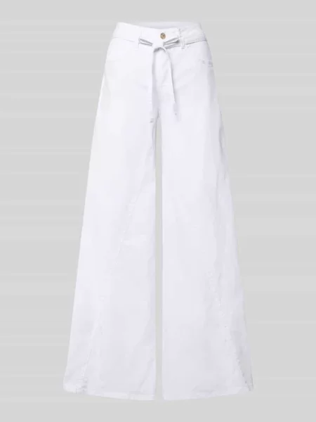 Jeansy o kroju wide fit z ozdobną kokardą Mac białe