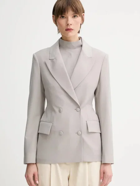 Remain sacou cu doua randuri de neted gri