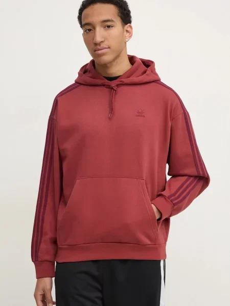 Суичър с качулка Adidas с качулка с апликация червено
