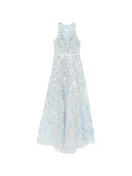 Rochie maxi Saiid Kobeisy cu broderie din tul lungă albastru