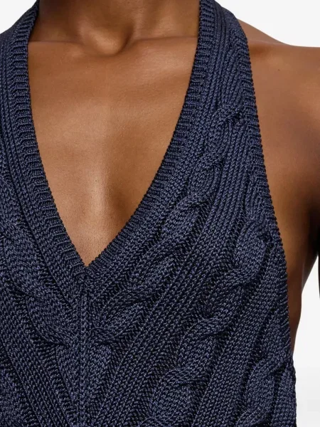 Pleteni top Ralph Lauren Collection ular vrat plava