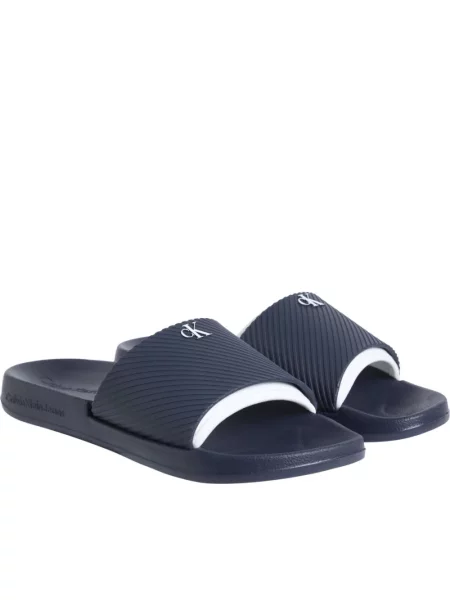 Calvin Klein Jeans Klapki Slide Rubber Neoprene Text Granatowy niebieskie