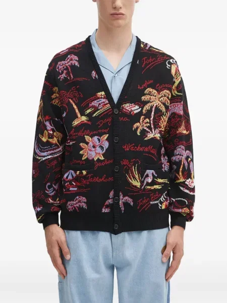 Cardigan Wacko Maria cu imprimeu tropical negru