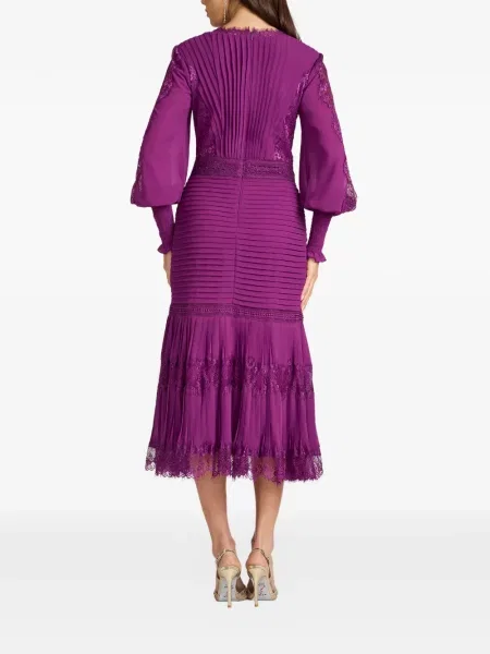 Sukienka midi Tadashi Shoji plisowana koronkowa do kolan fioletowa