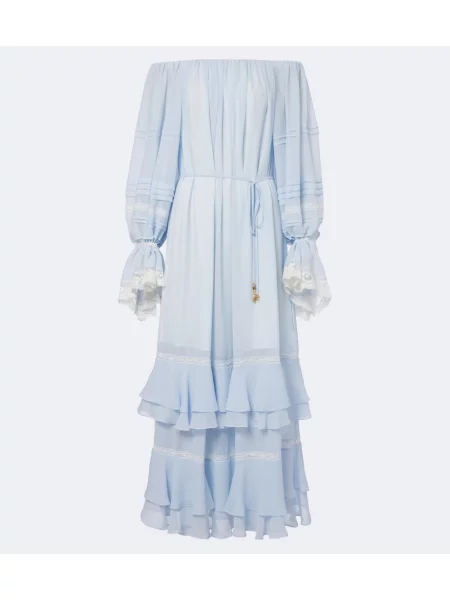 Rochie maxi Xu Zhi cu volane din dantelă albastru