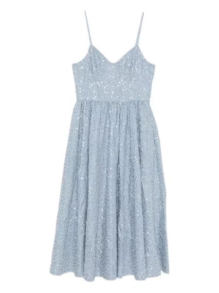 Rochie midi Sandro cu paiete cu dungi până la genunchi albastru