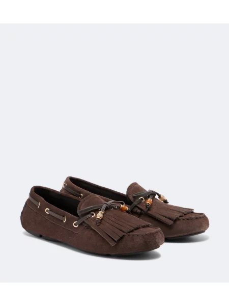 Pantofi loafer Jimmy Choo cu franjuri din piele de căprioară maro