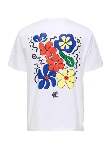 Only & Sons Tričko ONSFLEURI kráľovská modrá / svetložltá / tmavooranžová biela